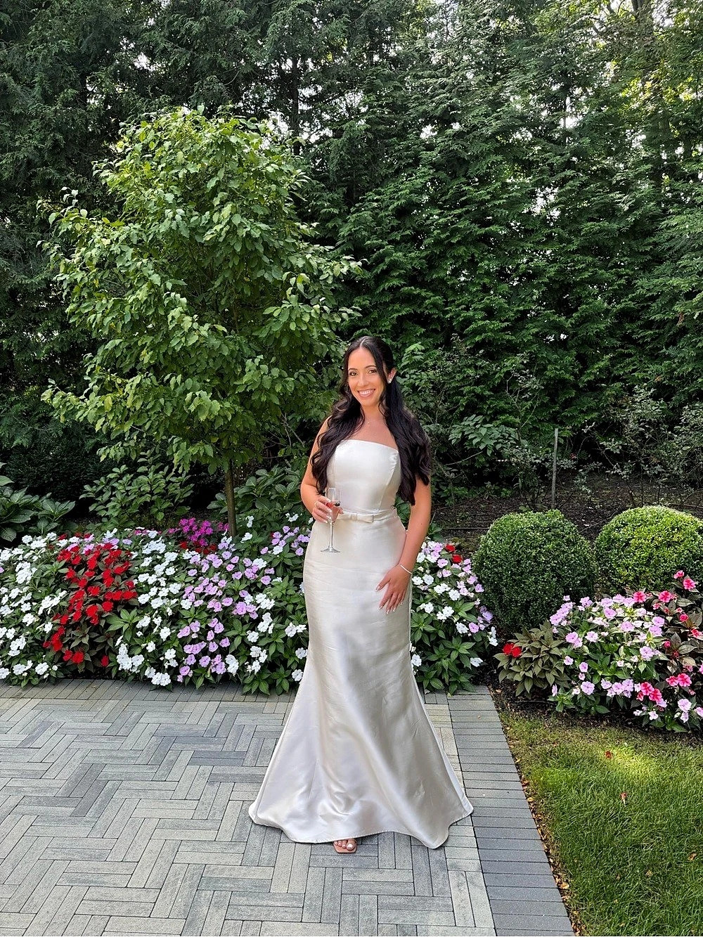 Alfred Sung Strapless Satin Trumpet Gown Wedding Gown extra length/ tall in cham